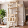 Heybly Tall Cat Tree for Large Cat, 80-inch Multi-Level Cat Tower HCT038M | Condo Furniture for Indoor Cats with Large Baseboard, 2 Widened Plush Perches, Scratching Board, Big Caves, Beige