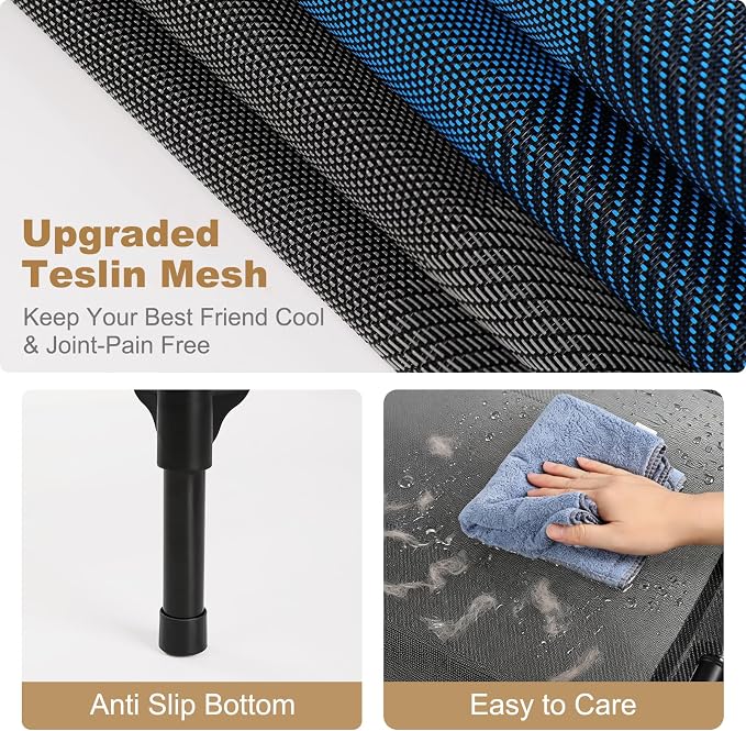 petizer Large Dog Cots Beds for Medium Dogs, Holds up to 100lbs, Breathable Cooling Mesh & Strong Center Bars, 36x30x9'' Anti-Sag Lifted Dog Bed, Indoor & Outside Use, Black