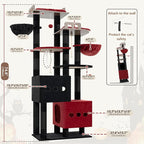 Gitelsnour Sturdy Cat Tree Tower with 2 Large Condos, 4 Big Perchs GCT039BR | 74.8" Sturdy Cat Furniture for Indoor Cats Large Adult with 2 Cozy Cat Baskets, Sisal Scratching Posts & Toys, Black and Red