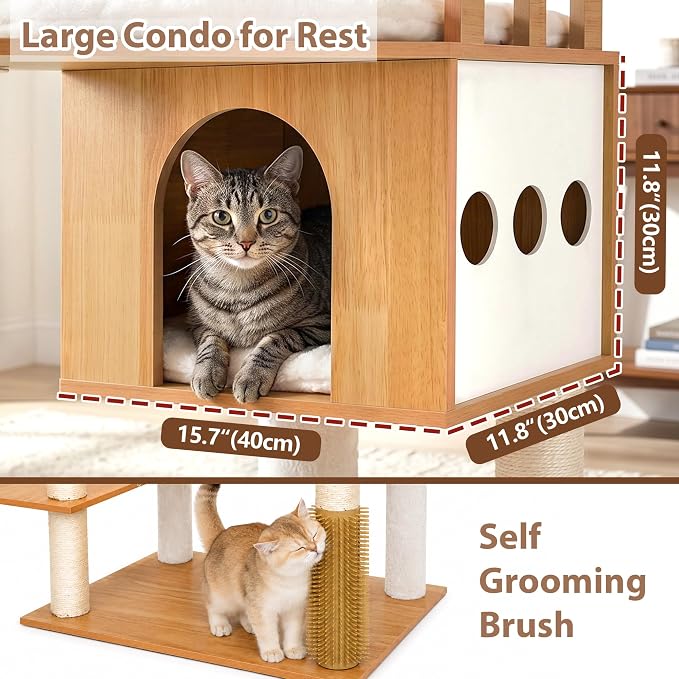 Gitelsnour Modern Cat Tree, 76'' Tall Cat Tower - 3 Big Platform GCT103WB