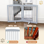 PUPETPO Freestanding Pet Gate for Dogs, Foldable Wooden Dog Gate for House, Indoor Pet Barrier for Stairs, Doorways, Support Feet Included, 24" Height 2 Panels, Grey