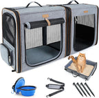 Lekereise Large Cat Carrier for 2 Cats, 2-in-1 Cat Travel Carrier with Litter Box, (17.7" x2) x16.5"x13" Pet Carrier with Zipper Locks for Moving Across The Country (No Hammock) - Grey