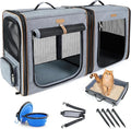 Lekereise Extra Large Cat Carrier for 2 Cats, 2-in-1 Cat Travel Carrier with Litter Box, (20.85" x2) x19.7"x19.7" Pet Carrier with Zipper Locks for Moving Across The Country (No Hammock) - Grey