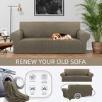Stretch Couch Covers for Sofa, 3 Cushion Couch Slipcover,Khaki | 1-Piece Washable Sofa Cover Pet Friendly(78"-94") Furniture Protector Soft Jacquard, Elastic Bottom for Dogs & Kids