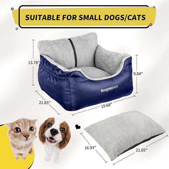 BurgeonNest Dog Car Seat for Small Dogs & Cats Under 25 lbs, Blue