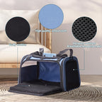 PETSFIT Pet Carrier, Blue, Small and Medium Cats, Puppies Up to 12 Lbs | Dog Carrier, Airline Approved, Collapsible Soft Sided, TSA Approved, Cat Travel Carrier