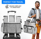 Dog Travel Bag, Airline Approved Pet Travel Bag with 2 Dog Treat Training Pouches for Weekend Pet Travel Supplies & Accessories, Light Grey | Dog travel accessories set with feeding supplies, bowls, mat, and strap. Ideal for weekend trips.