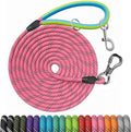 NTR Long Dog Leash, 15FT Recall Training Lead, with 2 Swivel Hooks, Reflective Threads and Soft Rubber Handle, Puppy Leash for Walking, Hunting, Camping for Small Medium and Large Dogs-Pink