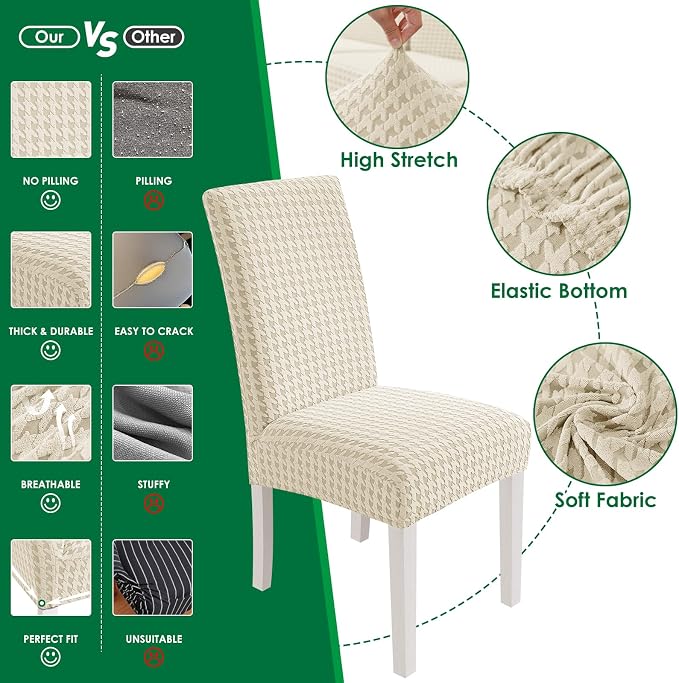 MAXIJIN Dining Chair Covers Set of 2, Stretch Kitchen Chair Covers for Dining Chairs, Removable Washable Parson Seat Slipcover for Home, Restaurant, Hotel, Banquet (Beige)