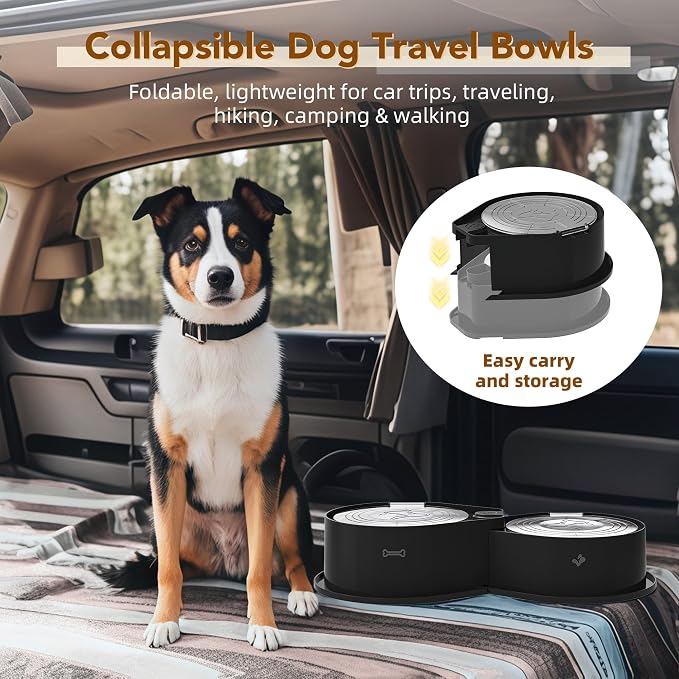 Newget 304 Stainless Steel Dog Bowl Set with Lids, 24oz Foldable Pet Dishes | Dual Food & Water Pet Bowl, Anti-Skid, Keeps Food Fresh, Easy to Install, for Small - Large Dogs/Cats - Indoor & Outdoor Use