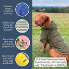 DJANGO Highland Dog Jacket & Raincoat – Water-Repellent, Lined Dog Coat with Hood, Adjustable Fit & Harness Hole – Lightweight Rain & Wind Jacket for Small & Medium Dogs up to 30 lbs (Blue, Small)