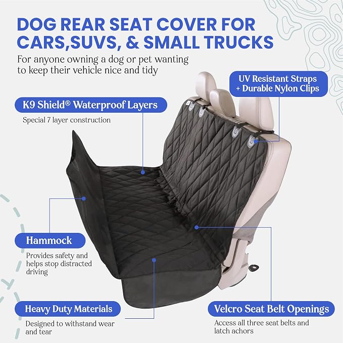 4Knines Dog Backseat Cover with Hammock for Cars, SUVs, and Trucks – Waterproof Layers, Nonslip Seat Protector, Durable Nylon Clips, K9 Shield with Heavy Duty Thread, (Extra Large, Tan)
