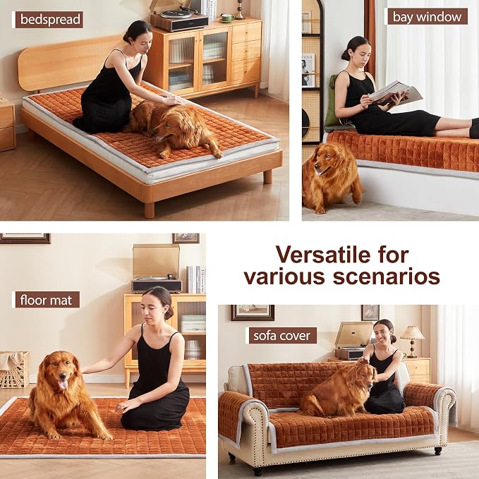 Couch Cover for Dogs Washable,Anti-Slip Back Cat Mat Pet Pad Blanket for Furniture Protector,Fuzzy Pet Sofa Cover for 3 Cushion Couch Sofa Pets Friendly (Curry, 1pc/27.6"x82.7"/Seat Cover)