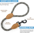 Mile High Life Short Dog Leash with Genuine Leather Connection | Rope Leash, Heavy Duty 360° Swivel Metal Clasp, for Small Medium & Large Dogs (White, 48 Inch)