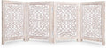 Lightnpro 4-Panel Carved Wooden Dog Gate with Stopper – 72 Inch Extra-Wide Foldable Freestanding Pet Barrier, White Wash Indoor Safety Fence for Small Dogs & Puppies – 24x18 Inch Panels