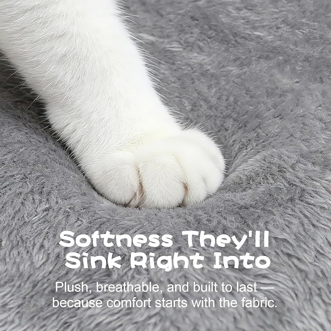 Cat Bed Cave with Pillow & Cat Toys, Cozy Cat Beds for Indoor Cats | 15.7in,Up to 10 lbs, Dual-Sided Cushion, Reversible Comfort for All Seasons, Semi-Enclosed Design, Machine Washable, Grey