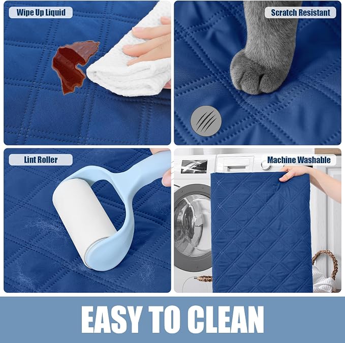 Smiry Waterproof Reversible Pet Couch Covers for Dogs | Pet Friendly, Soft Fabric, Washable Sofa Furniture Protector for Dogs Cat Kids, Checkered (52"x82", Navy/Blue)