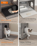 Feandrea Cat Litter Box Enclosure, Handwoven Rattan Hidden Furniture | Extra Litter Mat, Removable Washable Tray, Boho Cat House, End Table, Dove Gray UPCL014G01