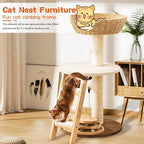 Modern Cat Tree for Indoor Cats, 30 in Cat Tower with Basket Bed | Interactive Play Base, 8cm Thick Sisal Scratching Posts, Climbing Ladder, Teaser Toy, Replaceable Cooling & Plush Mats