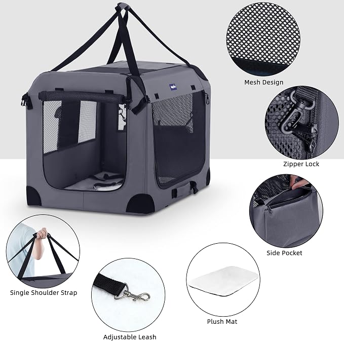 Petprsco Collapsible Dog Crate, 40 inch Portable Dog Crates for Large Dogs | Large Soft Foldable Dog Crate & Kennel for Travel, 3-Door with Sturdy Steel Frame & Durable Mesh Windows, Indoor/Outdoor