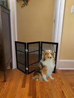 Urnporium Pet Dog Gate Freestanding, Strong Durable Folding Wooden Fence, Portable Acacia Hardwood Safety Barrier for Indoor & Outdoor Use (Black Pet Gate, 3 Panel 30" Tall)