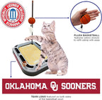 Cat Scratch Toy NCAA OKLAHOMA Sooners REVERSIBLE Basketball Court Felt/Cardboard Cat Scratcher Toy with Interactive Cat Ball Bell in Tracks. 6-in-1 CAT TOY Cat Wand Poll CATNIP-FILLED Plush Basketball