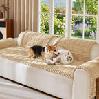 FUANGUI Waterproof Couch Cover Sofa Cover for Dogs and Pets Sofa Protector | Non-Slip Washable Fuzzy Soft Cat Bed Sofa Slipcover for 2-3 Cushion Couch Sofa Pet Friendly, Khaki, 27.6" x 94.5", 1 pcs