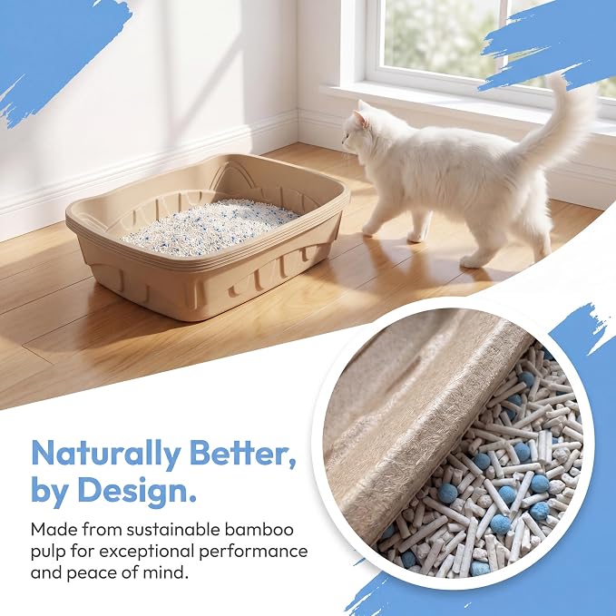 Disposable Cat Litter Box Kit Large, 6 Pack with Tofu Litter | 95% Bamboo Fiber, Ready-to-Use Solution, Odor Control, No Liners, No Scrubbing, Leak-Resistant, Travel & Multi-Cat Households
