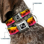 Dog Collar Seatbelt Buckle Palm Trees Sunset Fade Black 15 to 26 Inches 1.0 Inch Wide, Large, DC-W34296-L | Palm Trees Sunset Fade Black Durable Metal Adjustable ID Tag Ring