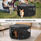 PETSFIT Portable Dog Playpen 36", Removable Waterproof Mat, Zippered Roof | 3-Second Setup, Collapsible Storage, RV Camping Travel, Indoor Outdoor Use, Medium Dogs and Cats, 36"L x 36"W x 21"H