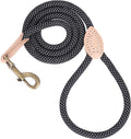 Mile High Life Dog Leash with Genuine Leather Connection, Reflective | Rope Leash, Heavy Duty 360° Swivel Metal Clasp, for Small Medium & Large Dogs Walking (Black, 72 Inch-1/2)