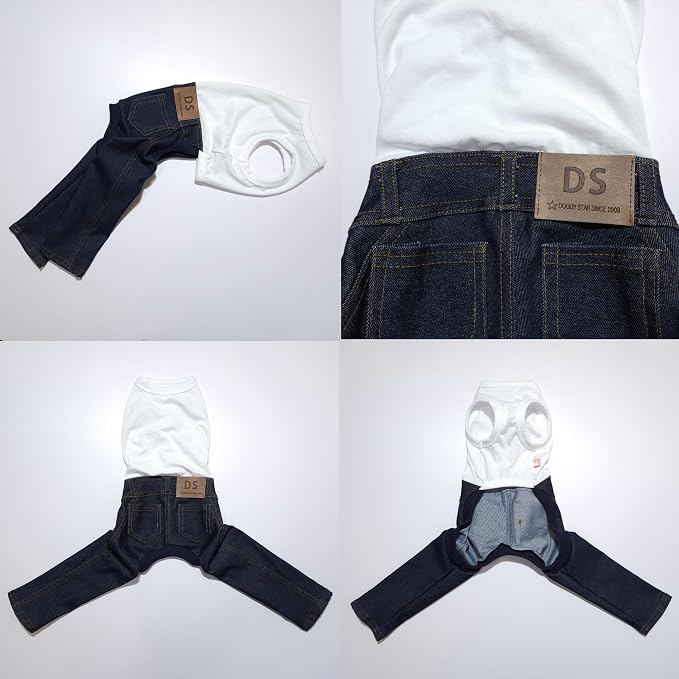 D Doggy Star Italian Greyhound Clothes Sleeveless Jeans Onesie Outfit Whippet for Dog Coat (S,Blue Jean)