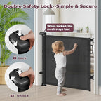 Retractable Baby Gate for Stairs & Doorways, Dog Gate Indoor Outdoor | Extends to 55" Wide 34" Tall Mesh Child Gate for Hallways, Deck, Porch, Pet Toddler Safety Essentials, Easy Install, Black