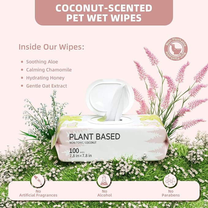 IMMHABI 400 Count Lick-Safe Dog Wipes, Coconut Plant-Based Hypoallergenic Dog Wipes for Paws, Butt, and Anal Gland Care, Cleansing & Deodorizing for Puppies
