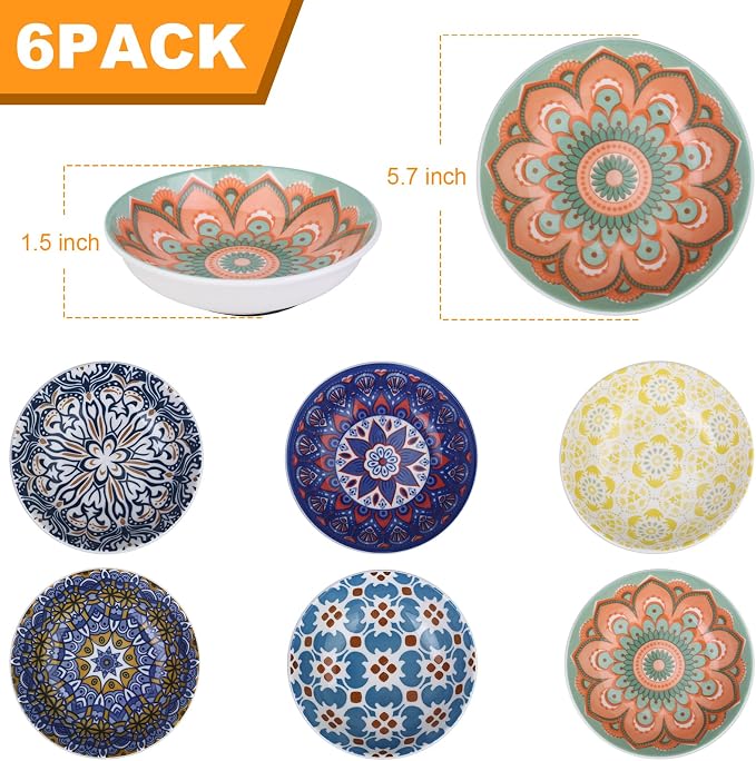 Ceramic Cat Food Bowls, 6 Pack 5.7-in Non-Slip Cat Dishes for Food, Water | Food-Safe Ceramic, Shallow Whisker-Friendly Plates For Wet Meals, Kibble, Multi-Cat Homes, Dishwasher And Microwave Safe