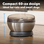 PetSafe HydroSphere 60 oz Stainless Steel Pet Fountain - Filtered Water Fountain for Cats and Small Dogs - Dishwasher Safe - Quiet, Wire-Free Pump - Easy to Clean