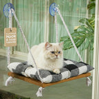Cat Window Perch, Indoor Hammock Bed with Solid Pine Wood, 4 Industrial-Grade Suction Cups, Window Hammock with Soft Cushion for Cats, Space Saving Design