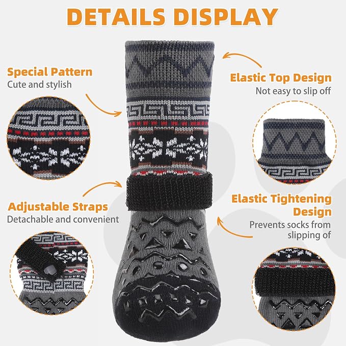 KOOLTAIL Dog Socks to Prevent Licking Paws for Hardwood Floors Anti Slip,Warm Winter Pet Boots&Paw Protector with Grippers,Double Sides Puppy Shoes Booties for Small Medium Large Senior Dogs L