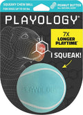 Playology Dog Toys | Squeaky Chew Ball for Dogs | Peanut Butter Scented Medium Dog Ball | Bouncy Floating Chew Toys for Fetch