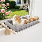 Cat Sill Window Perch - 100% Natural Pine Frame, Soft Plush Fleece Cushion, Tool-Free Adjustment, Supports 55 lbs (Extra Large-Grey)