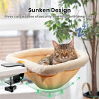 JUNSPOW Cat Desk Bed One-Click Folding Maximum Holds 40lb, Cream Fur | Sunken Design & Space-Saving Semi-Circular Cat Bed, Soft Faux Rabbit Fur Material, Suitable for Various Desktops