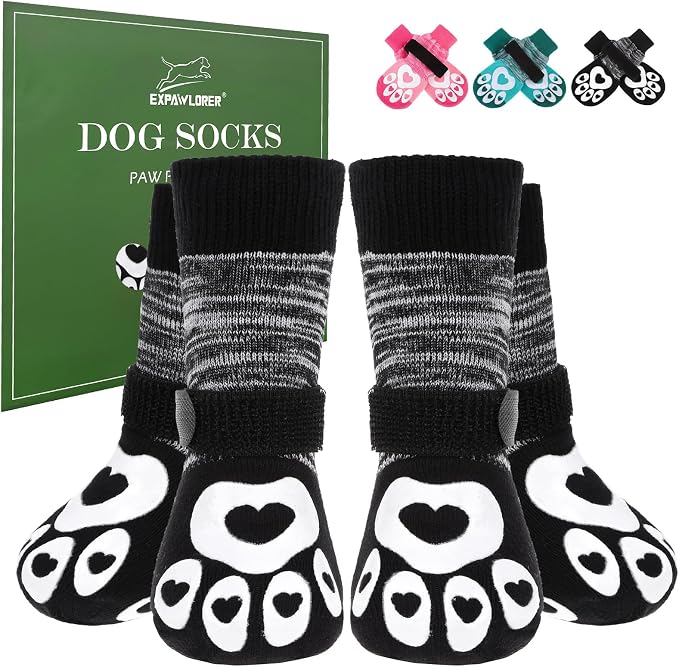 EXPAWLORER Dog Socks to Prevent Licking Paws with Grippers for Hardwood Floors Anti Slip,Glow-in-the-Dark Dog Summer Shoes Booties Boots & Paw Protectors for Small Medium Large Senior Dogs Black XL