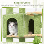 Globlazer Extra Large Platform Cactus Cat Tree, 65in Sturdy Cat Tree for Multiple Indoor Cats Large Adult, Big Cat Tower with 3 Padded Perches, 6 Scratching Posts, Spacious Condo, Hammock, S65, Green