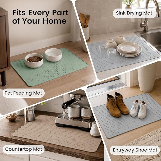Cat Litter Mat, 23.5x16 Silicone Trapping Mat Beige | for Kitty Litter Box, Easy Clean, BPA Free Rubber, Center Litter Collection, Easy Pour-Back, Waterproof, Odor-Resistant