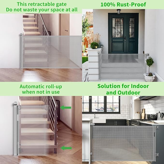 Retractable Baby Gate, Mesh Baby Gate or Mesh Dog Gate, 33" Tall, Extends up to 71" Wide, Child Safety Gate for Doorways, Stairs, Hallways, Indoor/Outdoor(Grey, 86cmx180cm)