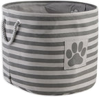 Bone Dry Pet Storage Collection Striped Paw Patch Bin, Large Round, Gray