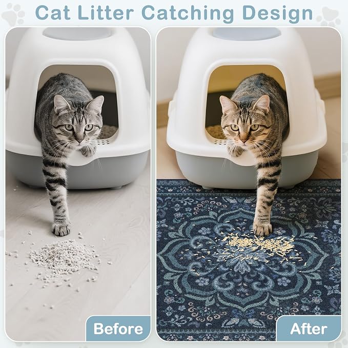 Unicorn Catcher 24"x15" Cat Litter Mat Non-Slip Washable Litter Box Mat | High-Density PVC Litter Catcher Mat Efficiently Traps Scattered Litter From Paws To Keep Floors Clean