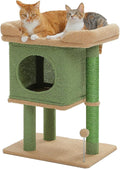 PAWZ Road 26”Cat Tower Cactus Cat Tree for Small Space | Cat Scratching Post with Large Perch 19x13" for 2 Small Cats,Cozy Cat Condo & Spring Ball Compact for Narrow Space & Corner
