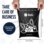 Reli. Dog Poop Bags Rolls (1080 Pack, 72 Rolls) | 9"x13" Poop Bags for Dogs | Unscented, Leak Proof for Doggie/Pet Waste Clean Up | Black | 3 Leash Clip Holders Included | Bulk
