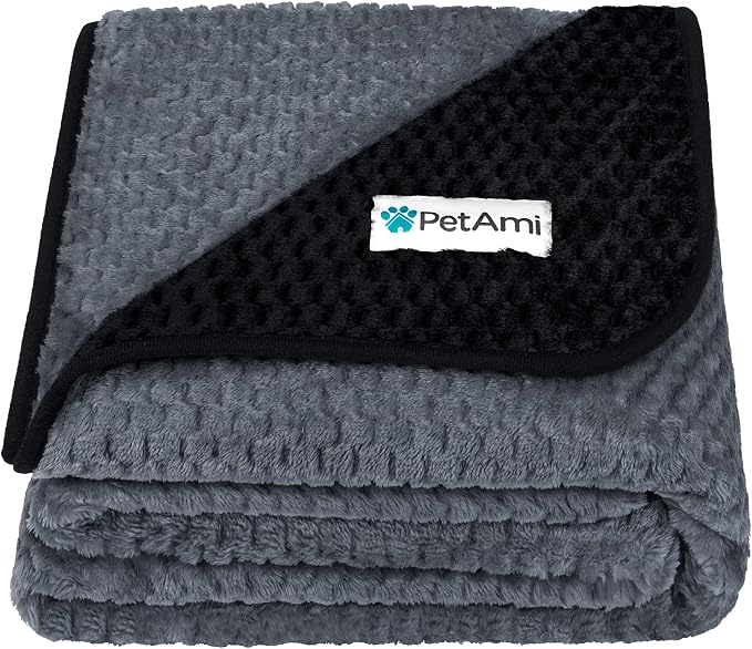 PetAmi Waterproof Dog Blanket, Leakproof Pet Blanket, Twin 60x80 Black Gray | XL for Large Dogs, Furniture Sofa Couch Cover Protector, Fleece Cat Throw Bed Crate Kennel, Reversible Washable Soft Plush